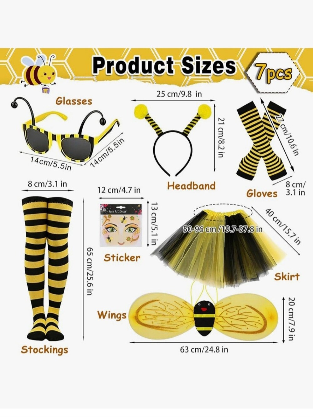 Classic Black & Yellow Bee Costume Set - Includes Wings, Tutu, Accessories - Picture 7 of 7